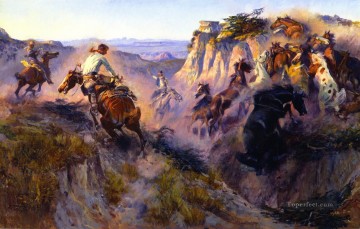 Cazadores de caballos salvajes nº 2 1913 Charles Marion Russell Pinturas al óleo